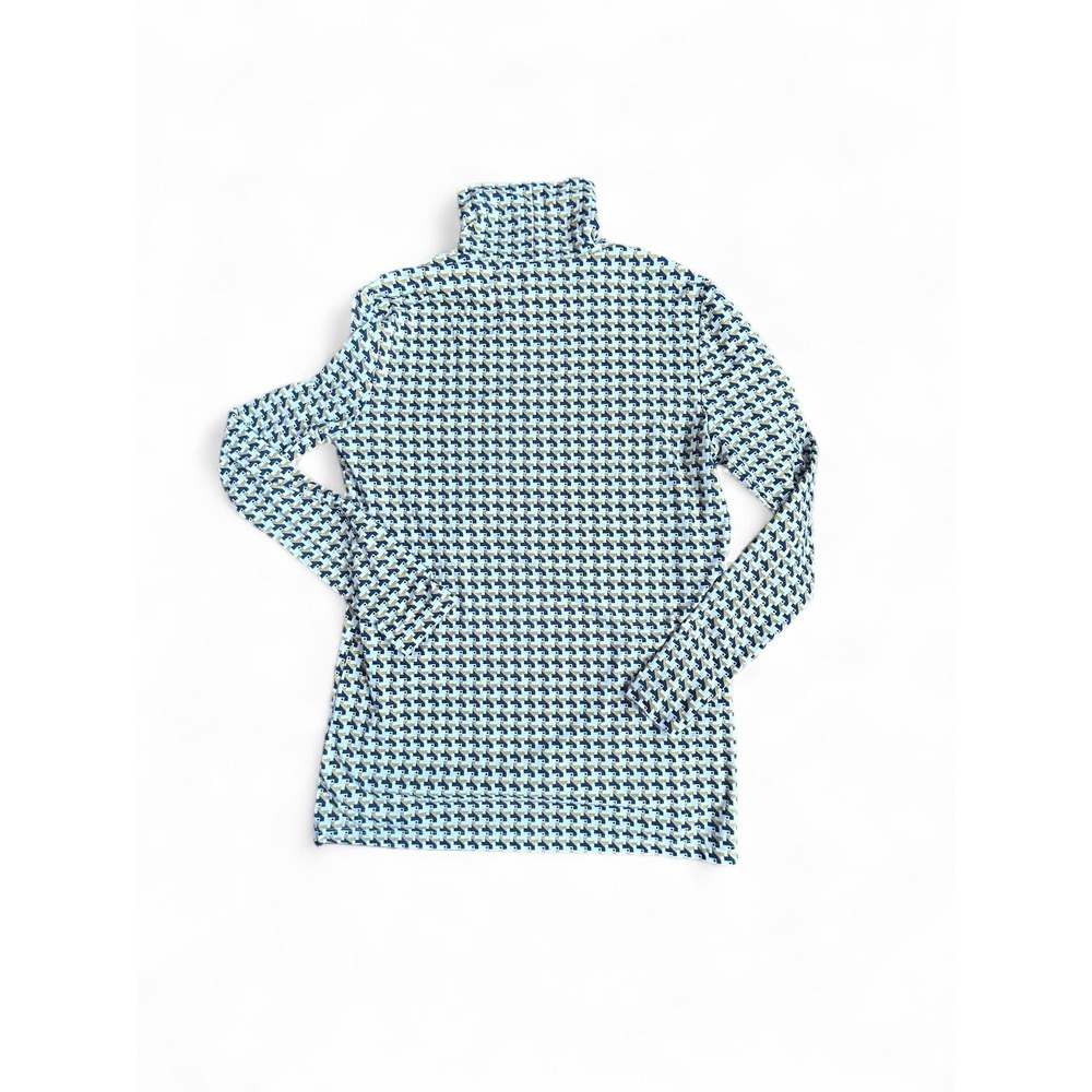 J.McLaughlin Womens Small Blue Gold Geometric Turtleneck Long Sleeve Stretch Top